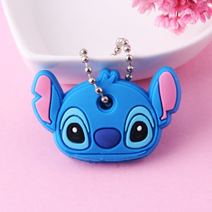 Cute Cartoon Keychain Silicone Stitch Protective Key Case Cover for Key Control Dust Cap Holder Gift Women Key Chain