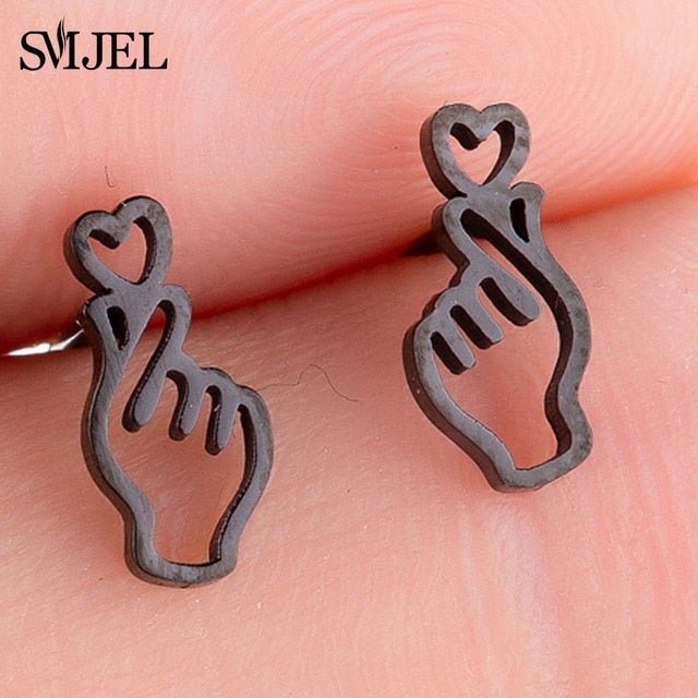 SMJEL Stainless Steel Earrings Mickey Women Men Hip hop Black Star Moon Stud Earring Fashion Jewelry Best Gift for Friend Girl