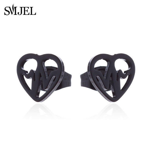 SMJEL Stainless Steel Earrings Mickey Women Men Hip hop Black Star Moon Stud Earring Fashion Jewelry Best Gift for Friend Girl