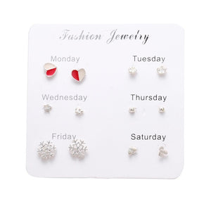 FNIO Women's Earrings Set Pearl Earrings For Women Bohemian Fashion Jewelry 2020 Geometric Crystal Heart Stud Earrings