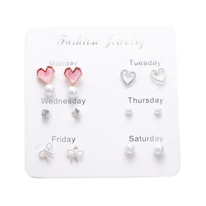 FNIO Women's Earrings Set Pearl Earrings For Women Bohemian Fashion Jewelry 2020 Geometric Crystal Heart Stud Earrings