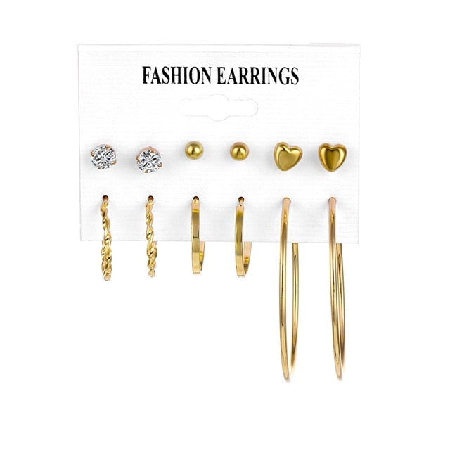 FNIO Women's Earrings Set Pearl Earrings For Women Bohemian Fashion Jewelry 2020 Geometric Crystal Heart Stud Earrings