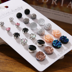 EN 12 Pairs Flower Women'S Earrings Set Pearl Crystal Stud Earrings Boho Geometric Tassel Earrings For Women 2020 Jewelry Gift