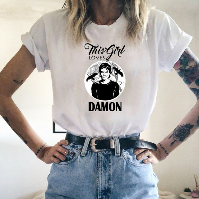 The Vampire Diaries T Shirt Women T-shirt Harajuku Tshirts Streetwear Fashion Shirt Blusas Mujer De Moda 2019 Oversized T Shirt