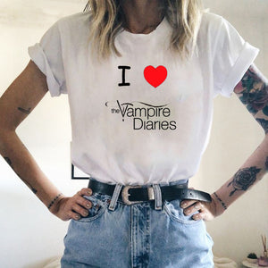 The Vampire Diaries T Shirt Women T-shirt Harajuku Tshirts Streetwear Fashion Shirt Blusas Mujer De Moda 2019 Oversized T Shirt