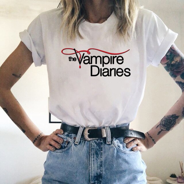 The Vampire Diaries T Shirt Women T-shirt Harajuku Tshirts Streetwear Fashion Shirt Blusas Mujer De Moda 2019 Oversized T Shirt