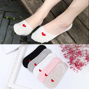 2 Pair Korean Spring Summer Women Invisible Socks Love Heart Non-slip Low Cut Comfortable Ladies Girls Boat Sock FS99