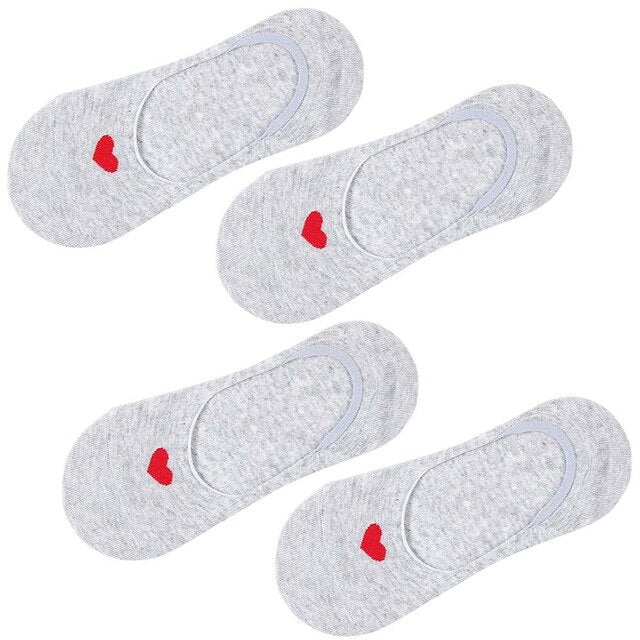 2 Pair Korean Spring Summer Women Invisible Socks Love Heart Non-slip Low Cut Comfortable Ladies Girls Boat Sock FS99