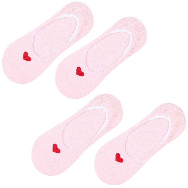 2 Pair Korean Spring Summer Women Invisible Socks Love Heart Non-slip Low Cut Comfortable Ladies Girls Boat Sock FS99