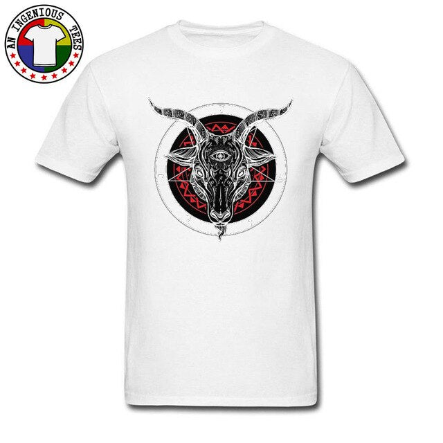 Satanic Goat Baphomet Lucifer 666 Tshirt Evil Monster Skull Satan Ovis Funny T Shirt Necromancer Horror Novelty T-Shirt Mens