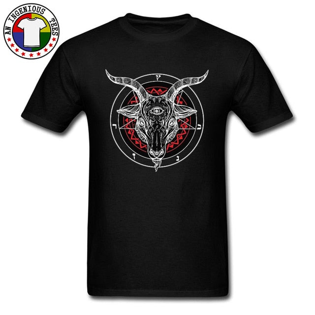 Satanic Goat Baphomet Lucifer 666 Tshirt Evil Monster Skull Satan Ovis Funny T Shirt Necromancer Horror Novelty T-Shirt Mens