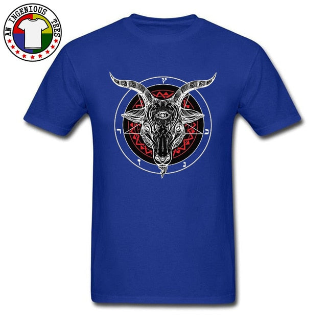 Satanic Goat Baphomet Lucifer 666 Tshirt Evil Monster Skull Satan Ovis Funny T Shirt Necromancer Horror Novelty T-Shirt Mens