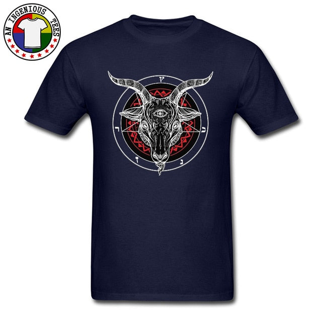 Satanic Goat Baphomet Lucifer 666 Tshirt Evil Monster Skull Satan Ovis Funny T Shirt Necromancer Horror Novelty T-Shirt Mens