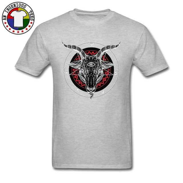 Satanic Goat Baphomet Lucifer 666 Tshirt Evil Monster Skull Satan Ovis Funny T Shirt Necromancer Horror Novelty T-Shirt Mens