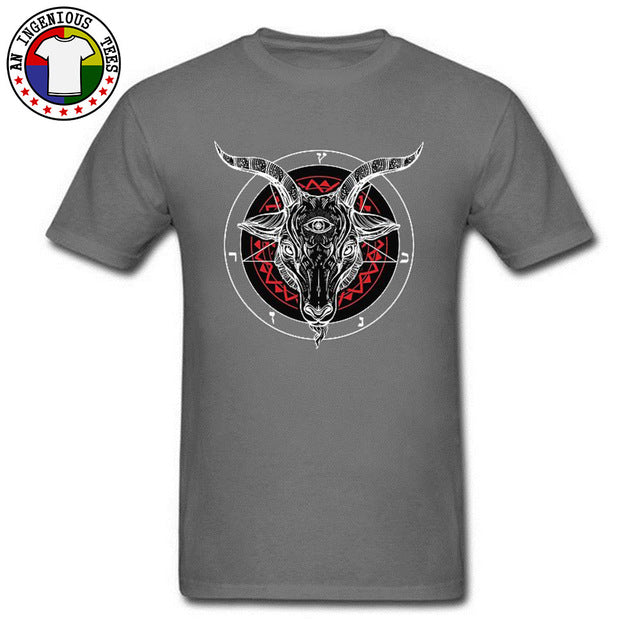 Satanic Goat Baphomet Lucifer 666 Tshirt Evil Monster Skull Satan Ovis Funny T Shirt Necromancer Horror Novelty T-Shirt Mens