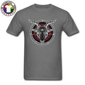 Satanic Goat Baphomet Lucifer 666 Tshirt Evil Monster Skull Satan Ovis Funny T Shirt Necromancer Horror Novelty T-Shirt Mens