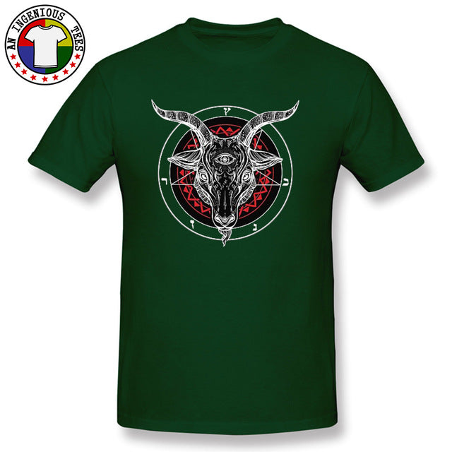 Satanic Goat Baphomet Lucifer 666 Tshirt Evil Monster Skull Satan Ovis Funny T Shirt Necromancer Horror Novelty T-Shirt Mens