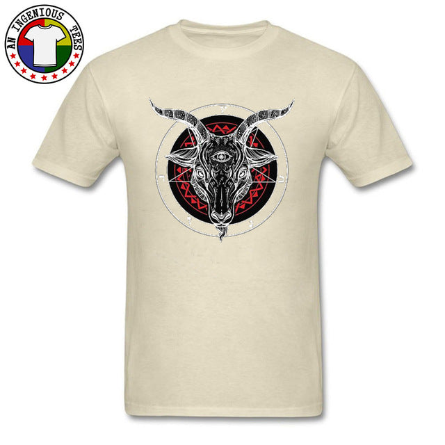 Satanic Goat Baphomet Lucifer 666 Tshirt Evil Monster Skull Satan Ovis Funny T Shirt Necromancer Horror Novelty T-Shirt Mens