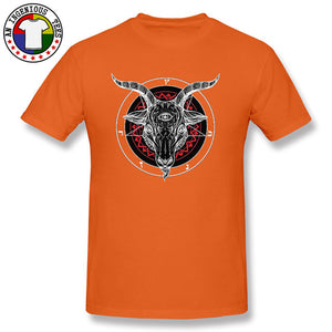 Satanic Goat Baphomet Lucifer 666 Tshirt Evil Monster Skull Satan Ovis Funny T Shirt Necromancer Horror Novelty T-Shirt Mens