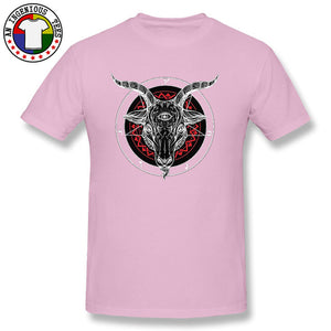 Satanic Goat Baphomet Lucifer 666 Tshirt Evil Monster Skull Satan Ovis Funny T Shirt Necromancer Horror Novelty T-Shirt Mens