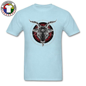 Satanic Goat Baphomet Lucifer 666 Tshirt Evil Monster Skull Satan Ovis Funny T Shirt Necromancer Horror Novelty T-Shirt Mens